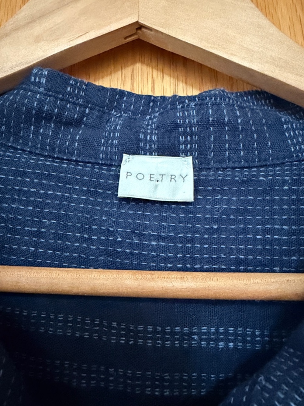 Poetry Hemp Organic Cotton Dot Weave Over Shirt Dark Indigo Blue Blouse Top 12 - Picture 2 of 6